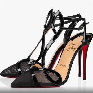 Christian Louboutin Double L Pump Black Patent Mesh Heel